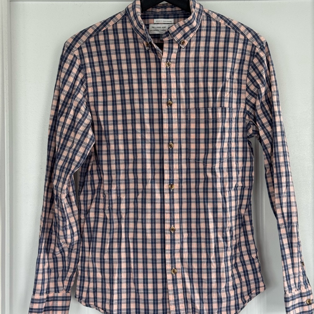 Old Navy Men's Casual Plaid Shirt - Navy and Peach